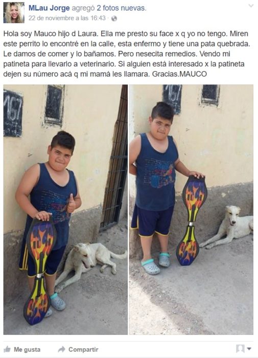 Post facebook niño vende patineta