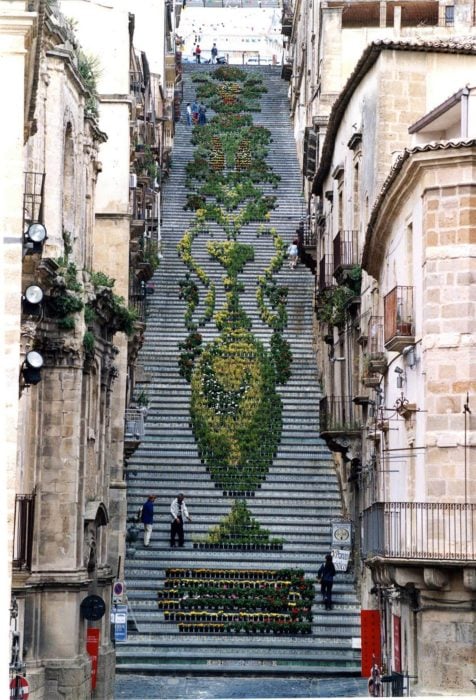 escaleras decoradas con plantas