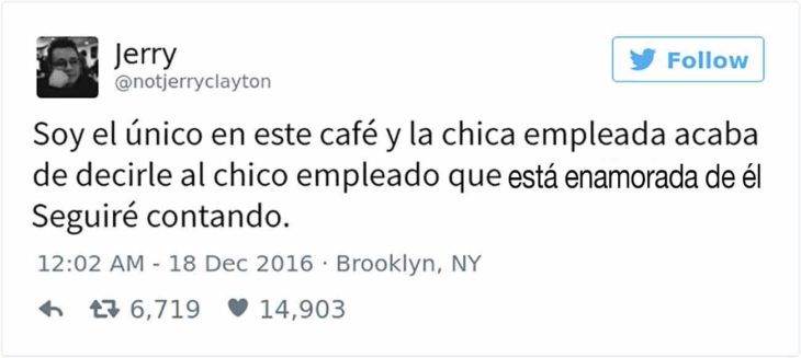 tuit de un chico que se encuentra en una cafetería 