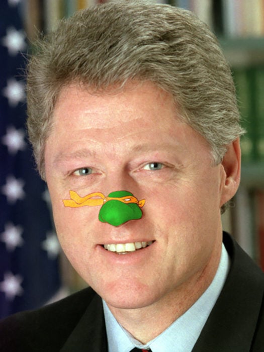 bill clinton con nariz dibujada de tortuga ninja