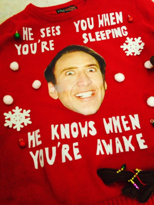 suéter de navidad con nicolas cage