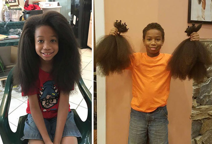 niño antes y después de cortarse el pelo 
