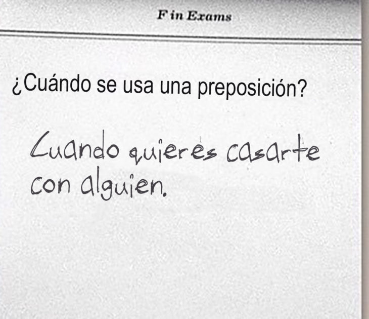 respuesta graciosa a cuestionario sobre preposiciones 