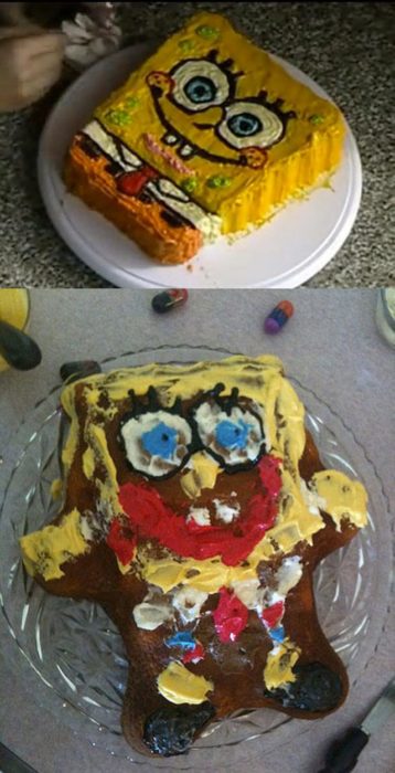 pastel de bob esponja mal hecho