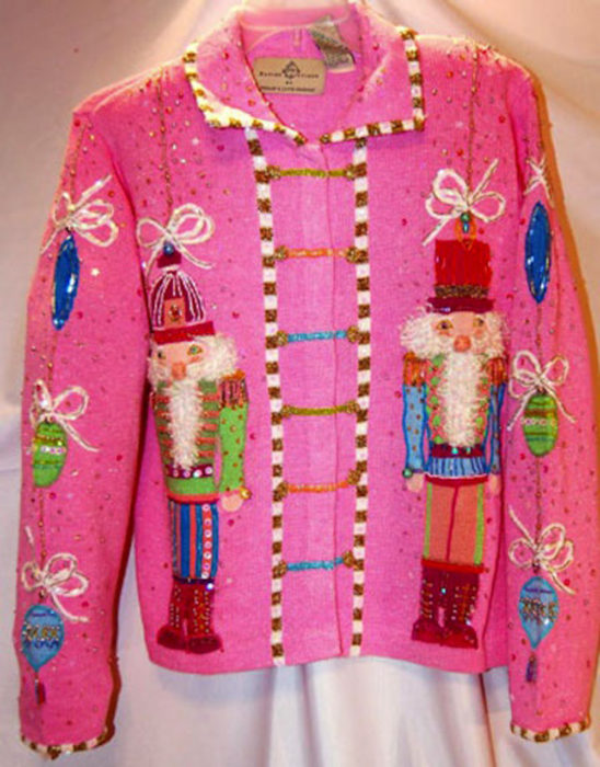suéter de navidad feo rosa
