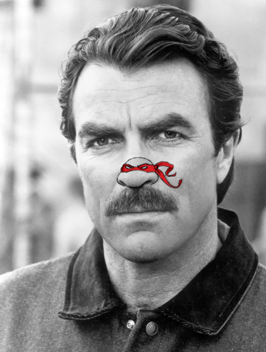 tom selleck con nariz de tortuga ninja