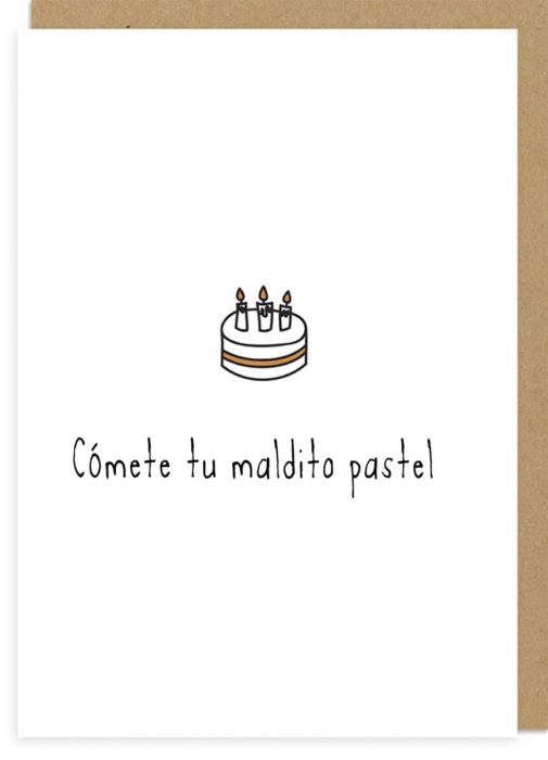 tarjeta de cumpleaños de humor negro con un dibujo de pastel