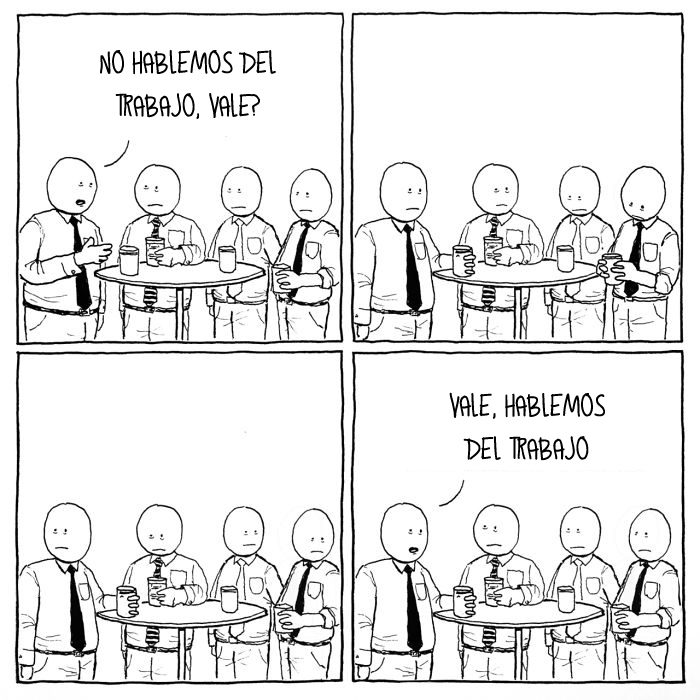 Cómic triste - reunión con compañeros del trabajo