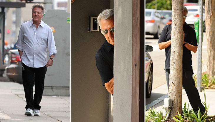 Dustin Hoffman se esconde tras un poste de paparazzi