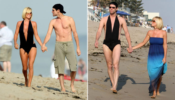 Jim Carrey y Jenny McCarthy en la playa