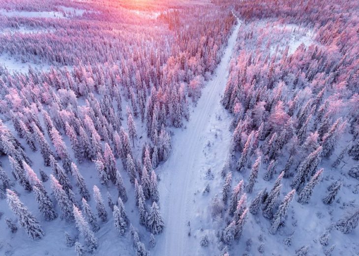 Atardecer en paisaje de nieve