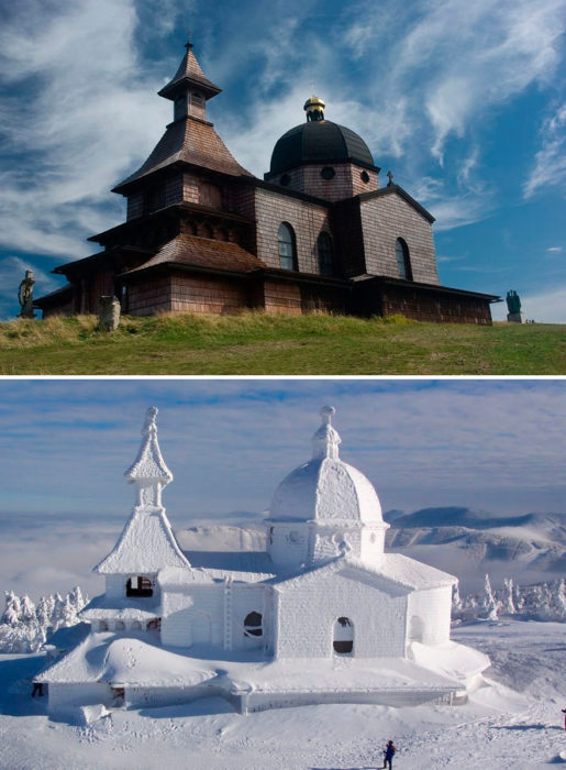 construcción antes y después del invierno 