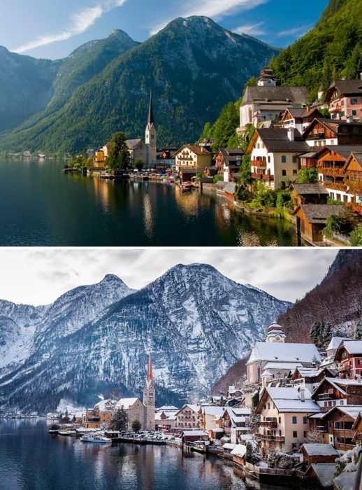 paisaje antes y después de la llegada del invierno 