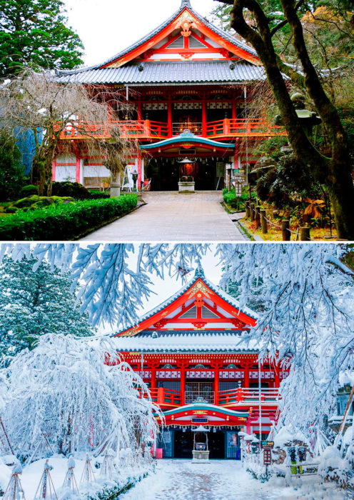 casa china cubierta de nieve