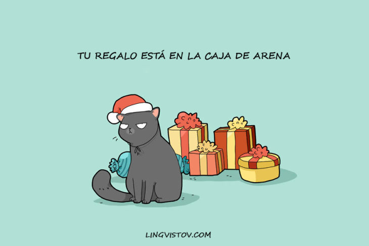 el regalo del gato de navidad para su dueño