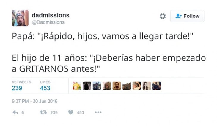 tuit sobre papá e hijos que van tarde