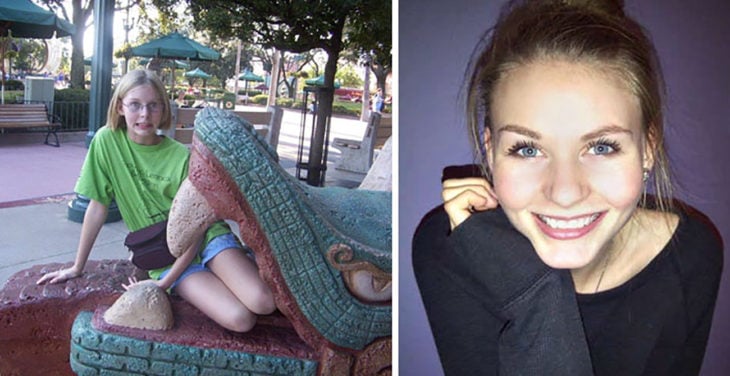 mujer joven antes y después de la pubertad