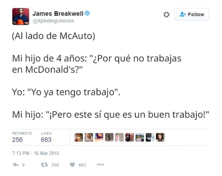 tuit sobre hijo que quiere que su padre trabaje en mcdonalds