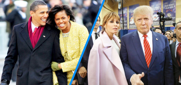 barack y michelle versus trump sonriendo y melania