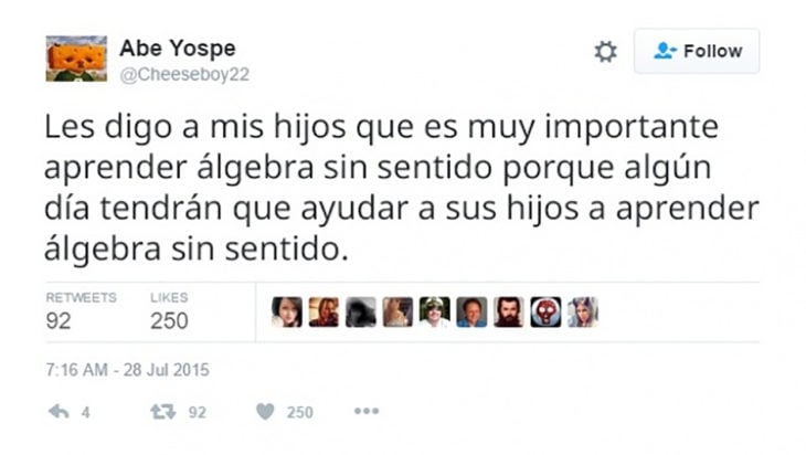 tuit sobre padre, hijos y álgebra