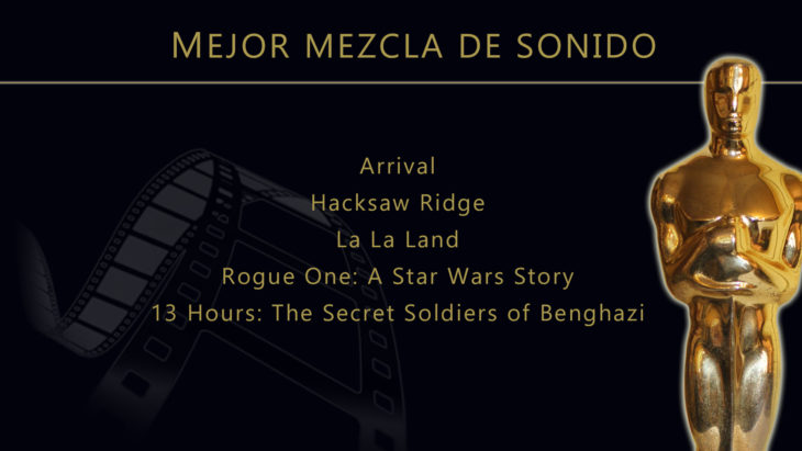 Oscares 2017 - lista de peliculas nominadas para mejor mezcla de sonido