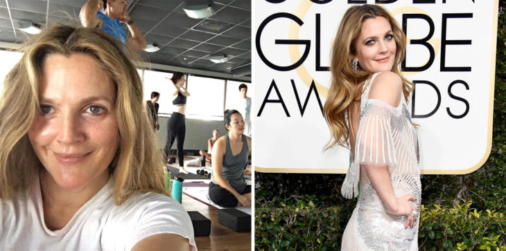 Drew Barrymore en yoga y en los golden globes