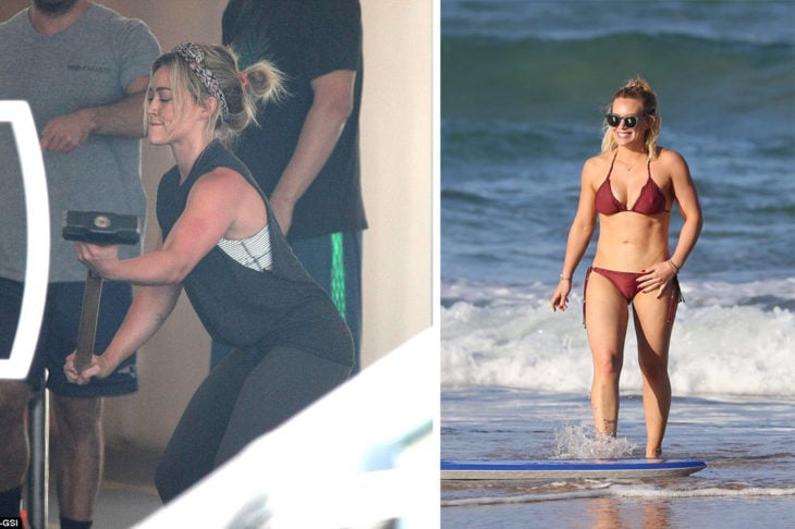 Hillary Duff levantando pesas y en bikini