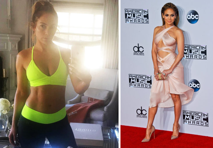 Selfie Jennifer Lopez después de hacer ejercicio y otra foto en premiación