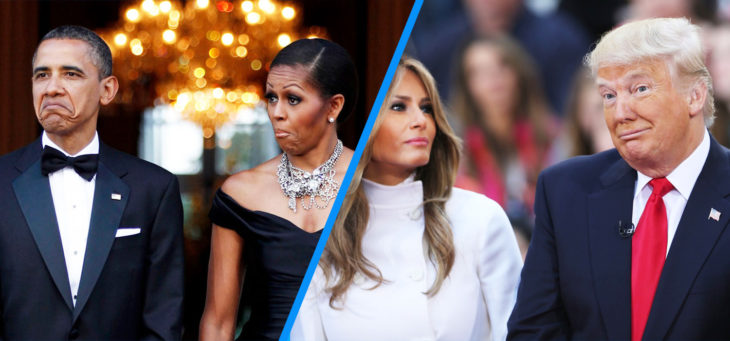 barack y michelle versus trump y melania haciendo gestos graciosos