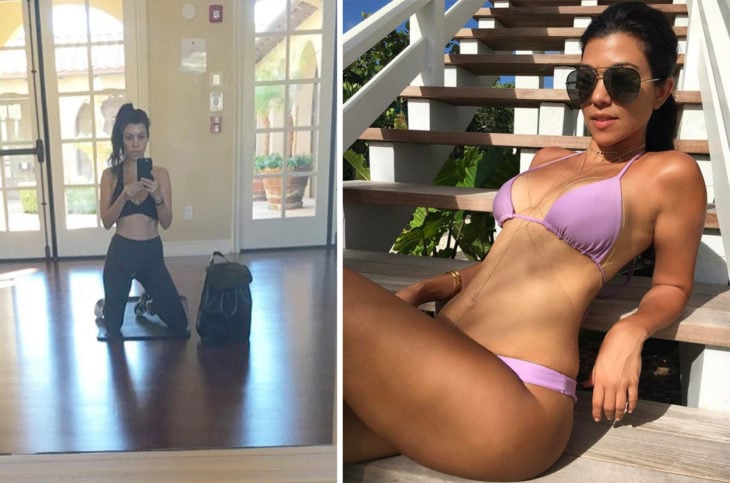 Kourtney Kardashian después de hacer ejercicio y en bikini rosa