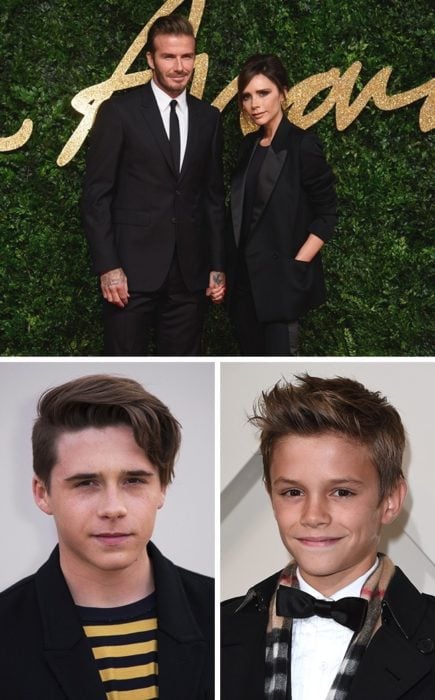 Brooklyn y Romeo Beckham y sus padres 