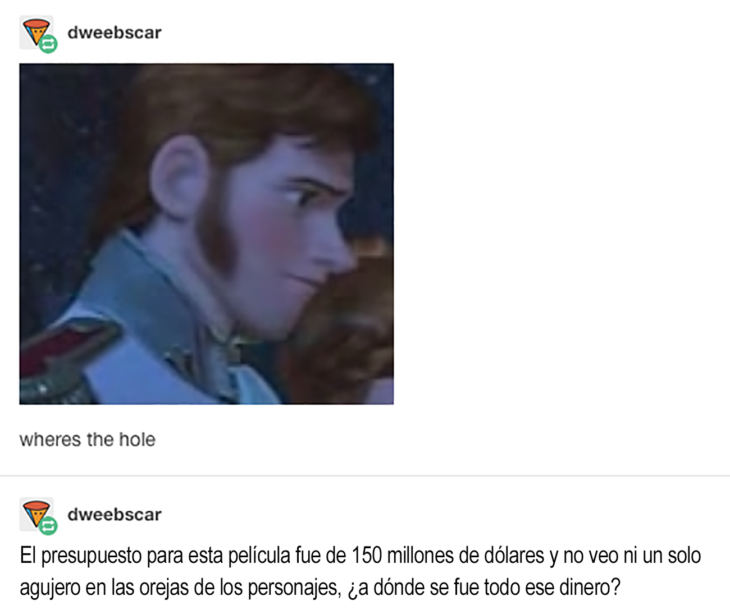 chiste sobre los oidos de los personajes de frozen