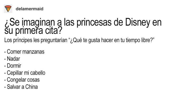 chiste sobre hobbies de las princesas disney