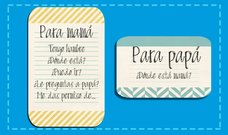 dos notas contienen una lista de preguntas para papá y para mamá