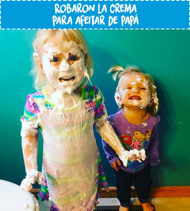 niñas llenas de crema para afeitar