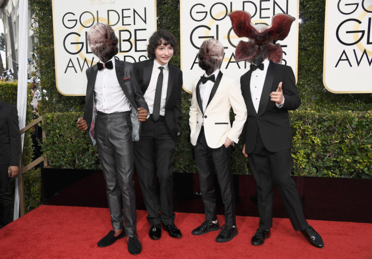 niños de stranger things con cabeza de monstruo