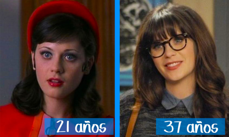 Zooey Deschanel en su juventud y ahora