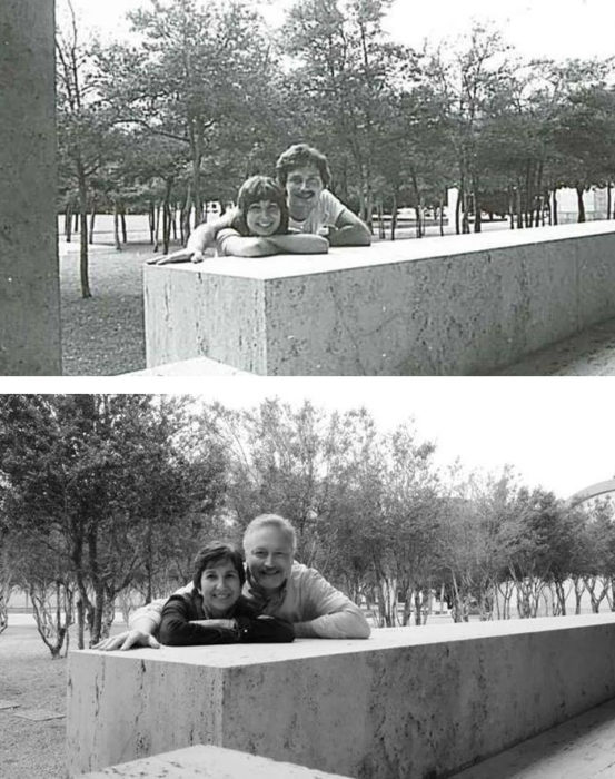 Fotos antes-después - pareja abrazada en el parque 