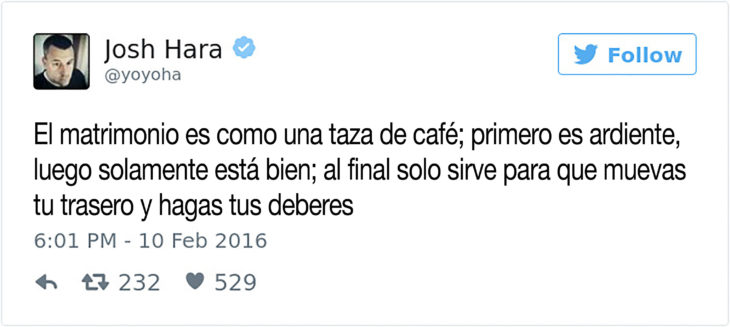 tuit que compara al matrimonio con una taza de café