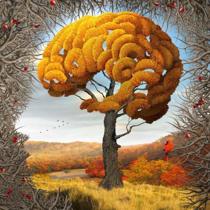 árbol en otoño en forma de cerebro