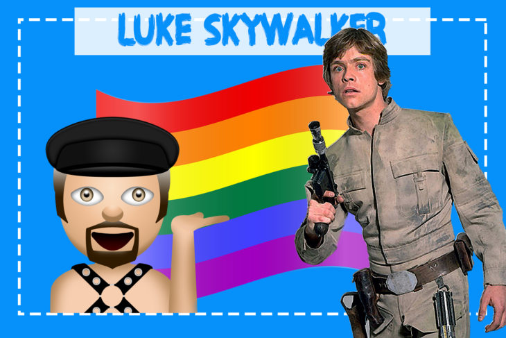 Luke Skywalker con un emoji y la bandera gay