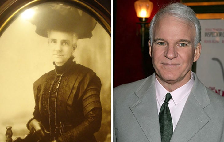 foto antigua de mujer al lado de steve martin