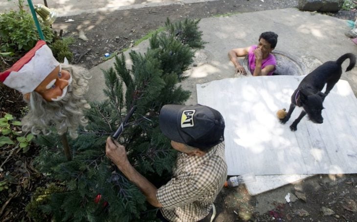 navidad árbol mujer vive en una alcantarilla con su esposo