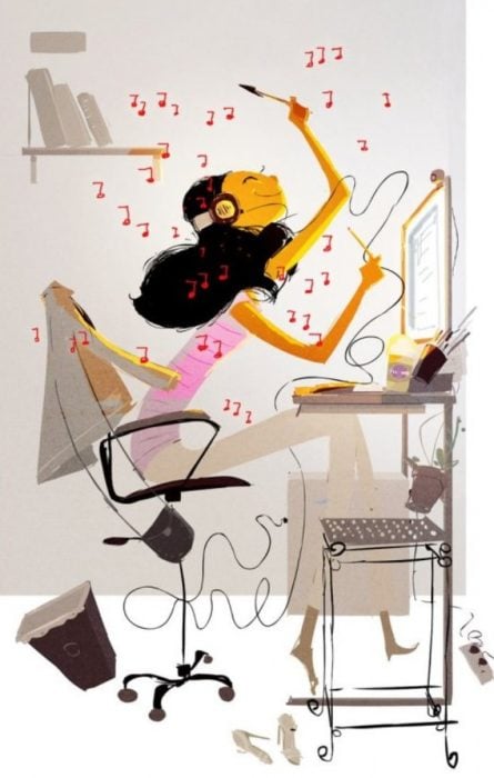 ilustración felicidad música oficina