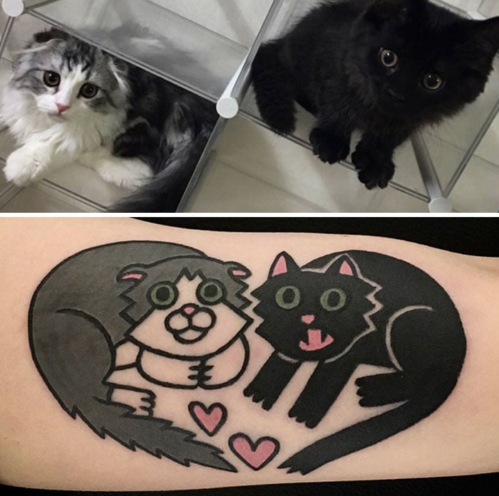 gato gris y gato negro tatuaje 