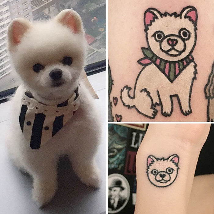 perro blanco pomeriano tatuaje 