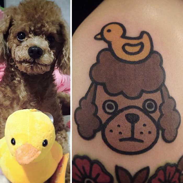 perro y su patito de juguete tatuaje 