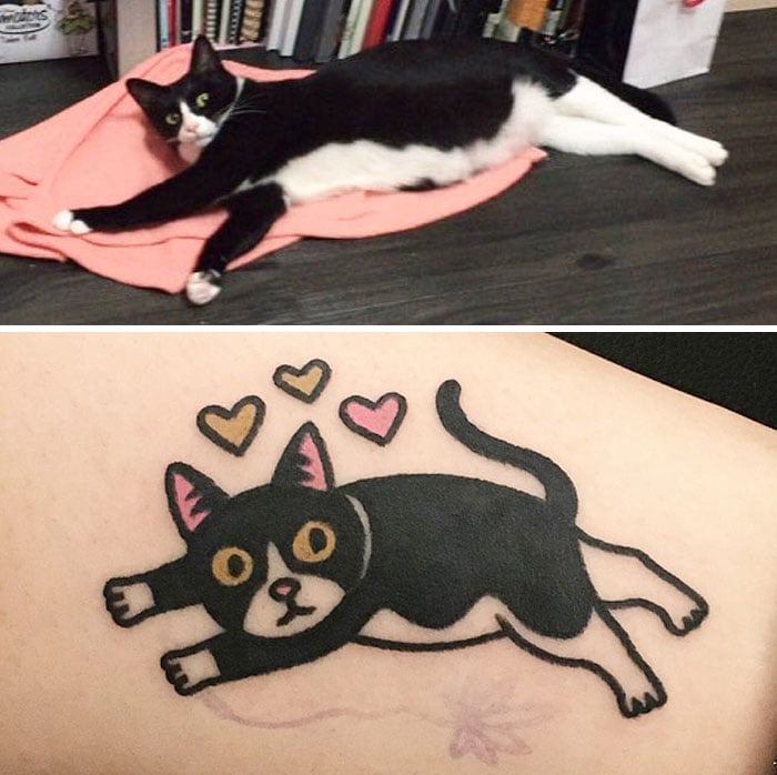 gato negro acostado tatuajes 