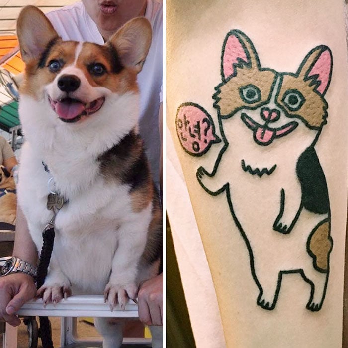 perro corgi feliz tatuaje 
