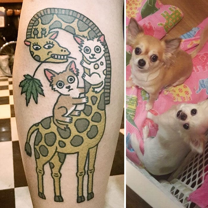 dos chihuahuas en una jirafa tatuaje 
